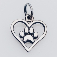 Sterling silver paw print in heart charm