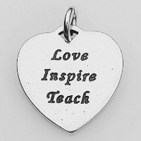 Sterling silver love inspire teach heart charm
