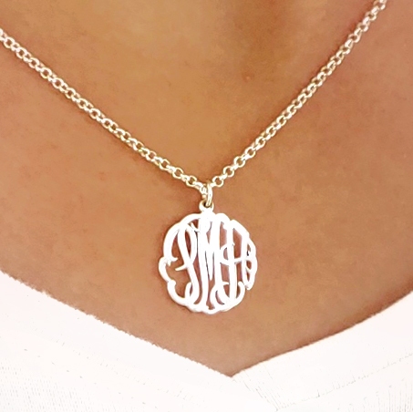 sterling silver petite monogram necklace
