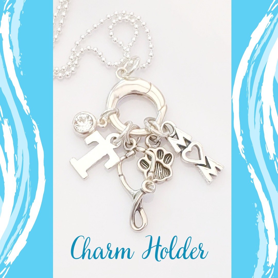 Sterling silver charm holder necklace with charms